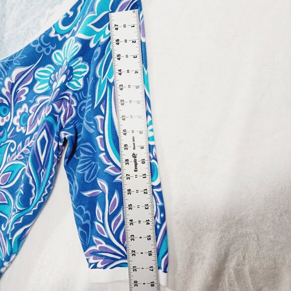 Bob Mackie, 1X Cardigan, Blue Floral Print, 3/4 Sleeve, V Neck, Button Down - Picture 14 of 16